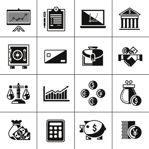 Finance icons set black vector