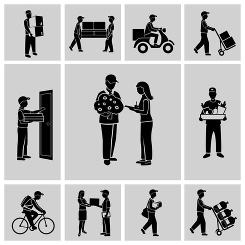 Delivery icons black vector