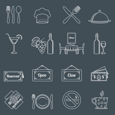 Restaurant icons set outline vector