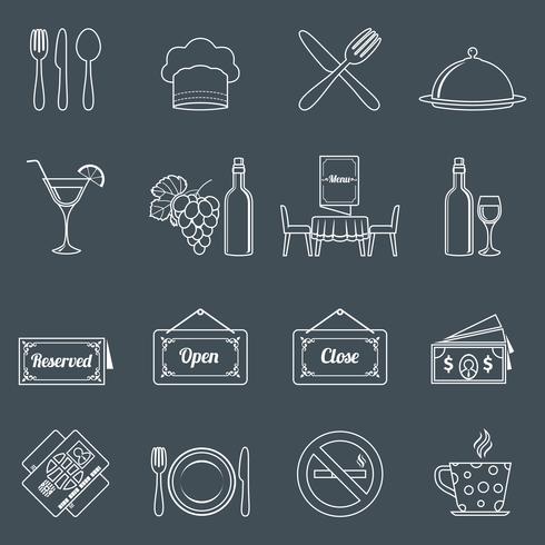 Restaurant icons set outline vector