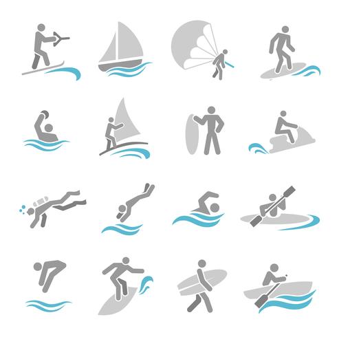Conjunto de iconos de deportes acuáticos vector