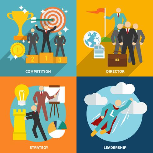 Iconos de liderazgo planos vector