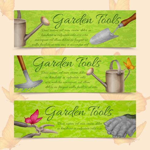 Banners horizontales herramientas de jardin vector