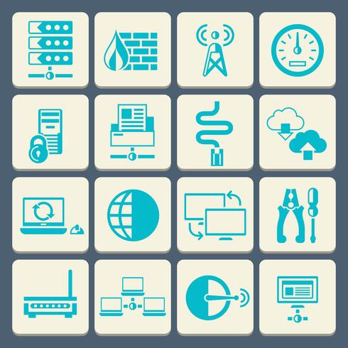 Network icons set flat button vector
