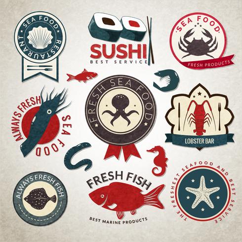 Seafood labels set vector