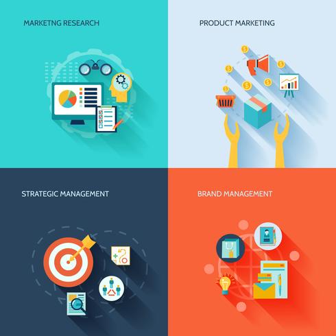 Marketers flat icons set vector