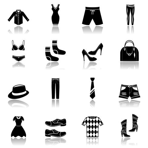 Conjunto de iconos de ropa negro vector