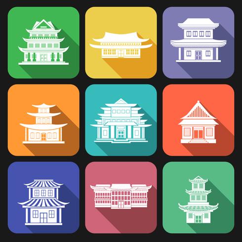 Chinese house icons flat vector