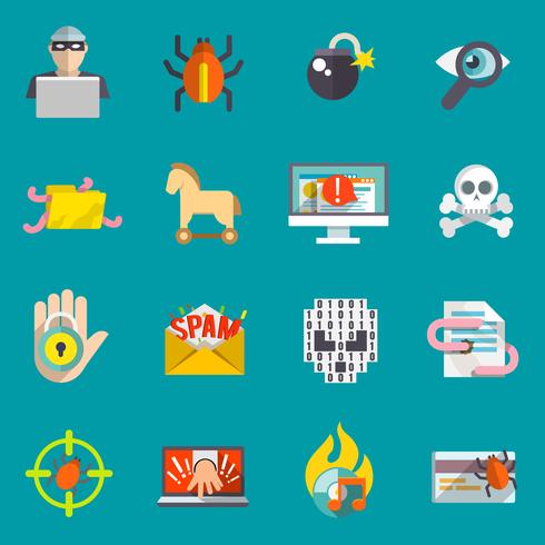 Hacker icons flat set vector