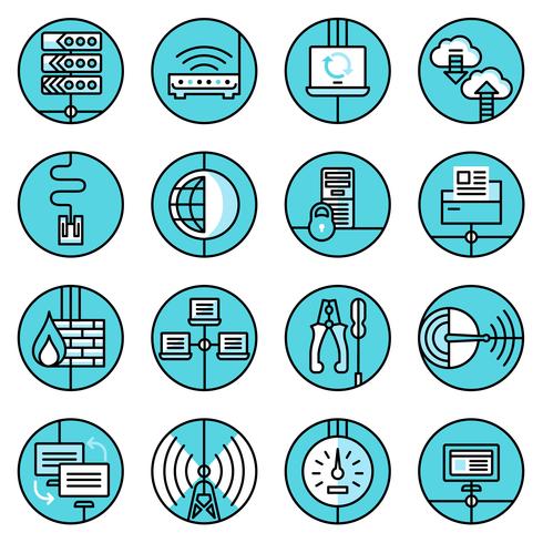Network icons set blue line vector