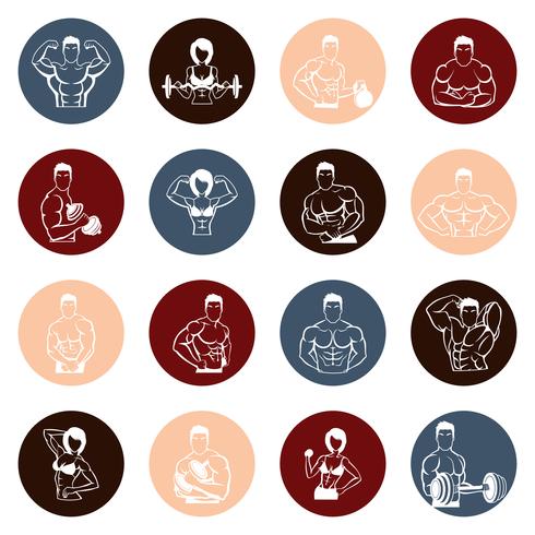 Bodybuilding icons round vector