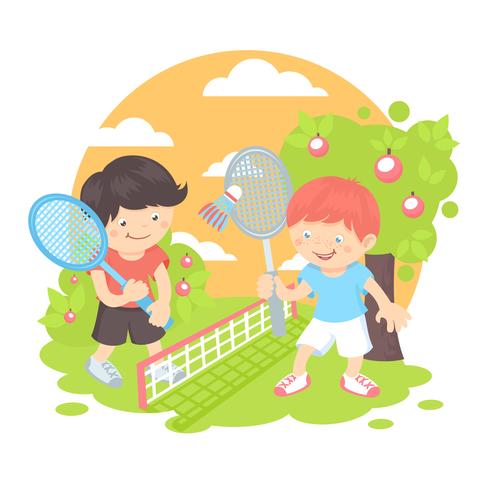 Niños jugando bádminton vector