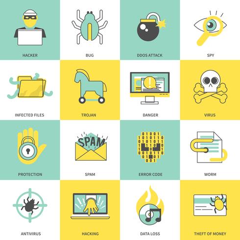 Hacker icons flat line vector