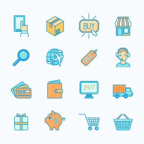 Shopping e-commerce icons set flat line vector