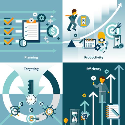 Time management flat icons vector