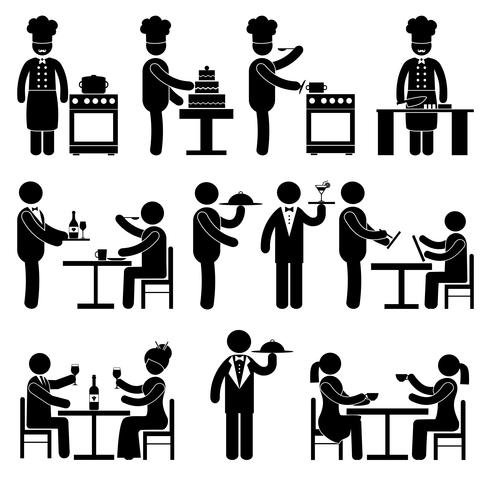 Empleados del restaurante negro vector