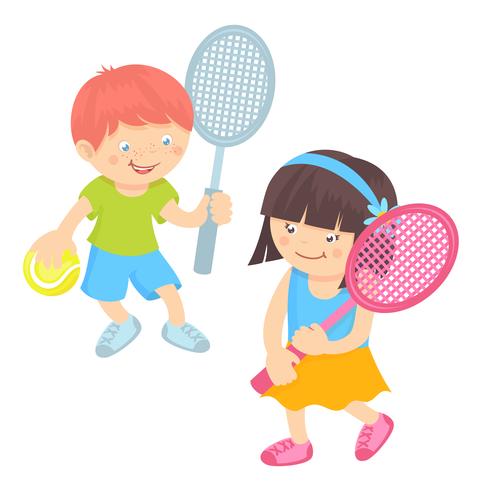 Niños jugando tenis vector