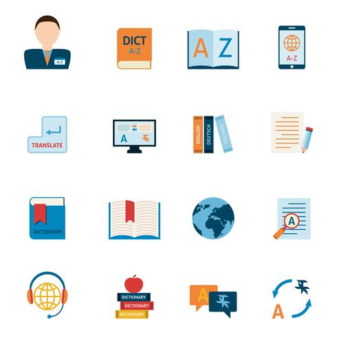 Translation and dictionary icons set vector