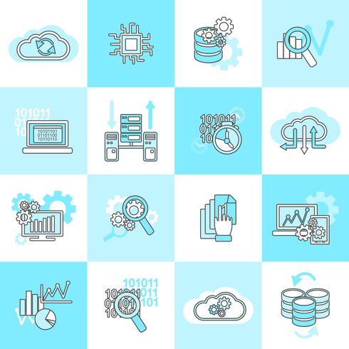 Database analytics icons flat vector