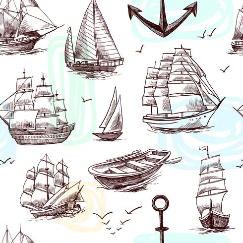 Ships and boats sketch seamless pattern vector