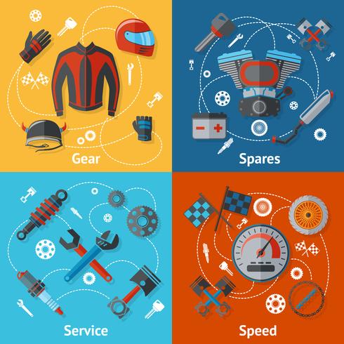 Motorcycle parts flat set vector