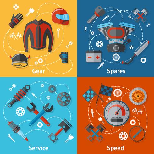 Motorcycle parts flat set vector