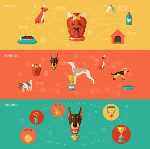 Conjunto de banners de iconos de perro vector