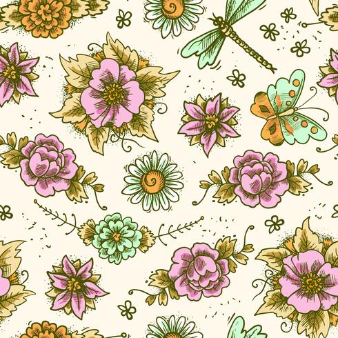 Vintage floral colored seamless pattern vector