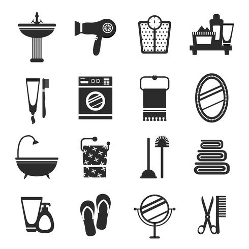 Conjunto de iconos de baño blanco y negro vector