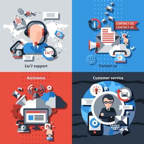 Contact us flat set vector