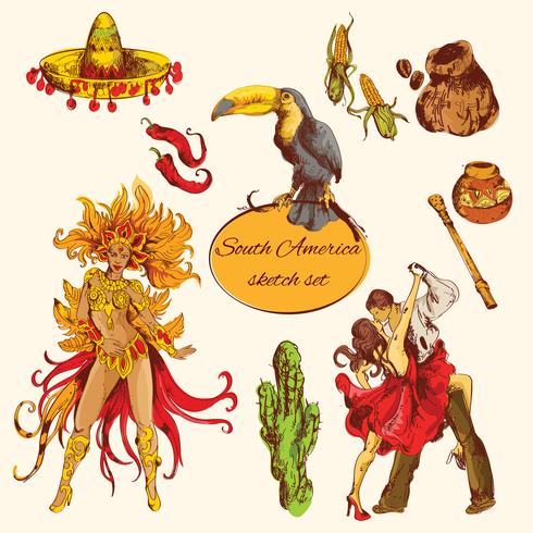 South america sketch set vector