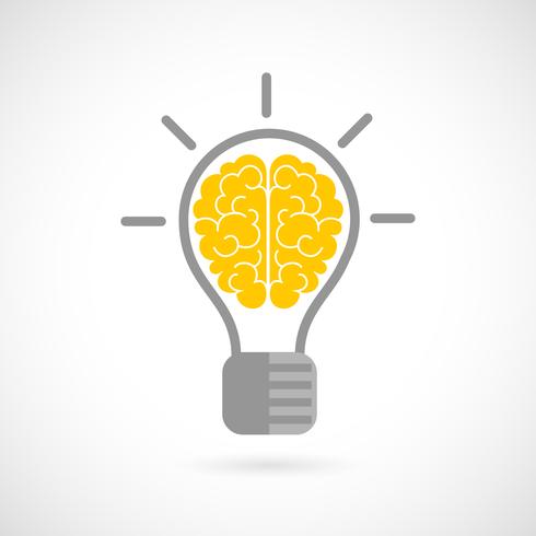 Human brain in lightbulb flat vector