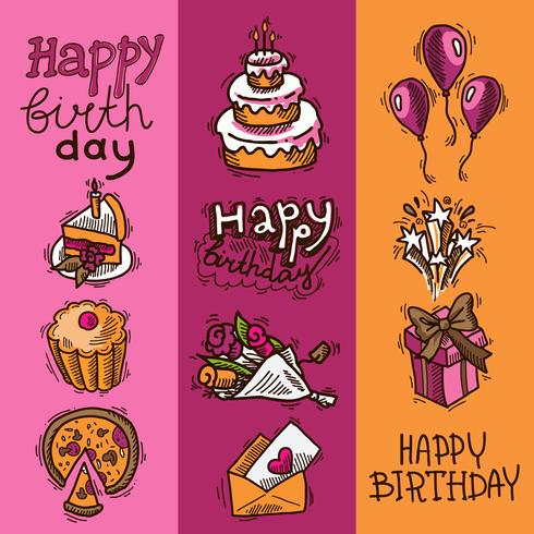 Conjunto de banners de bosquejo de cumpleaños vector