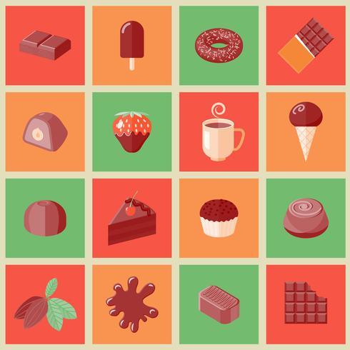 Chocolate icons flat vector