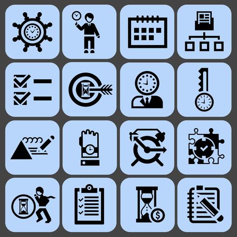 Time management icons black set vector