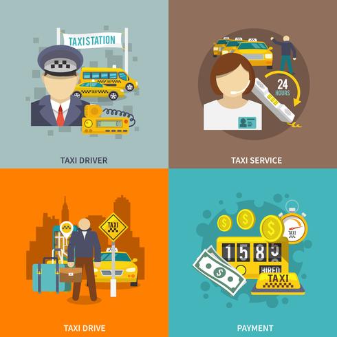 Taxi icons flat set vector