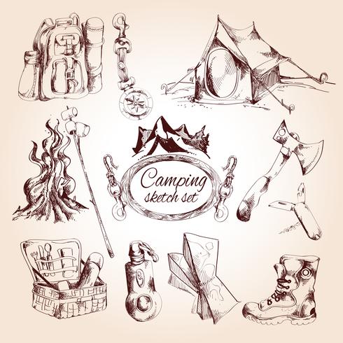 Camping sketch set vector