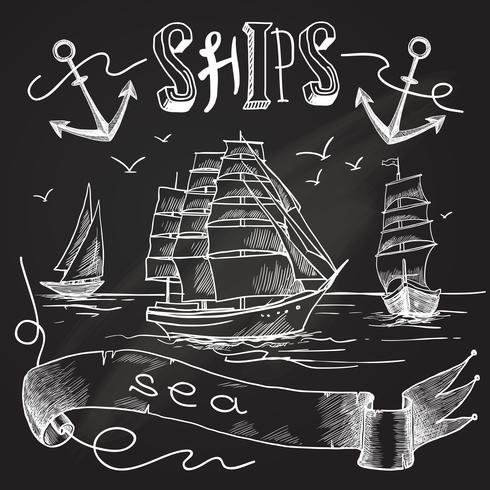 Ship chalkboard poster vector