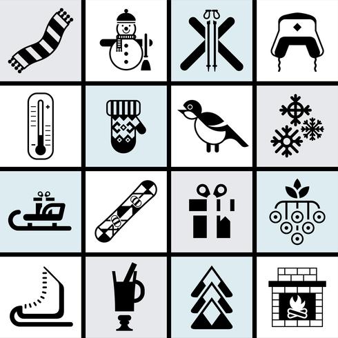 Winter icons set black vector