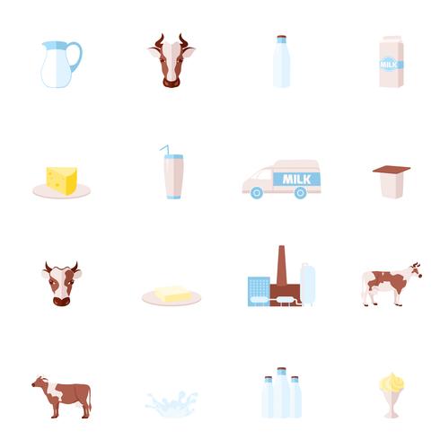 Milk flat icons set vector