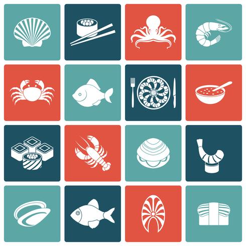 Seafood Icons Set Flat vector