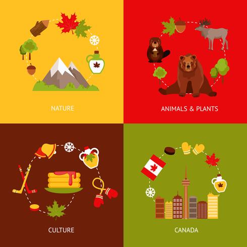 Conjunto de iconos planos de Canadá vector