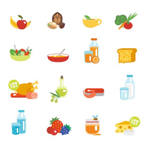 Healthy eating flat icons vector