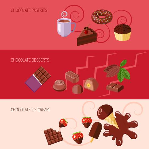 Banners planos de chocolate vector