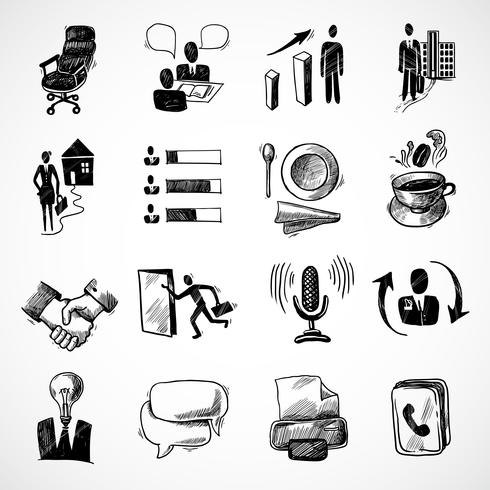 Office sketch icons set vector