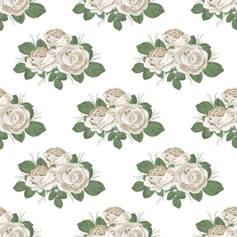 Retro floral seamless pattern. Roses on white background. Vector illustration