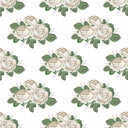 Retro floral seamless pattern. Roses on white background. Vector illustration