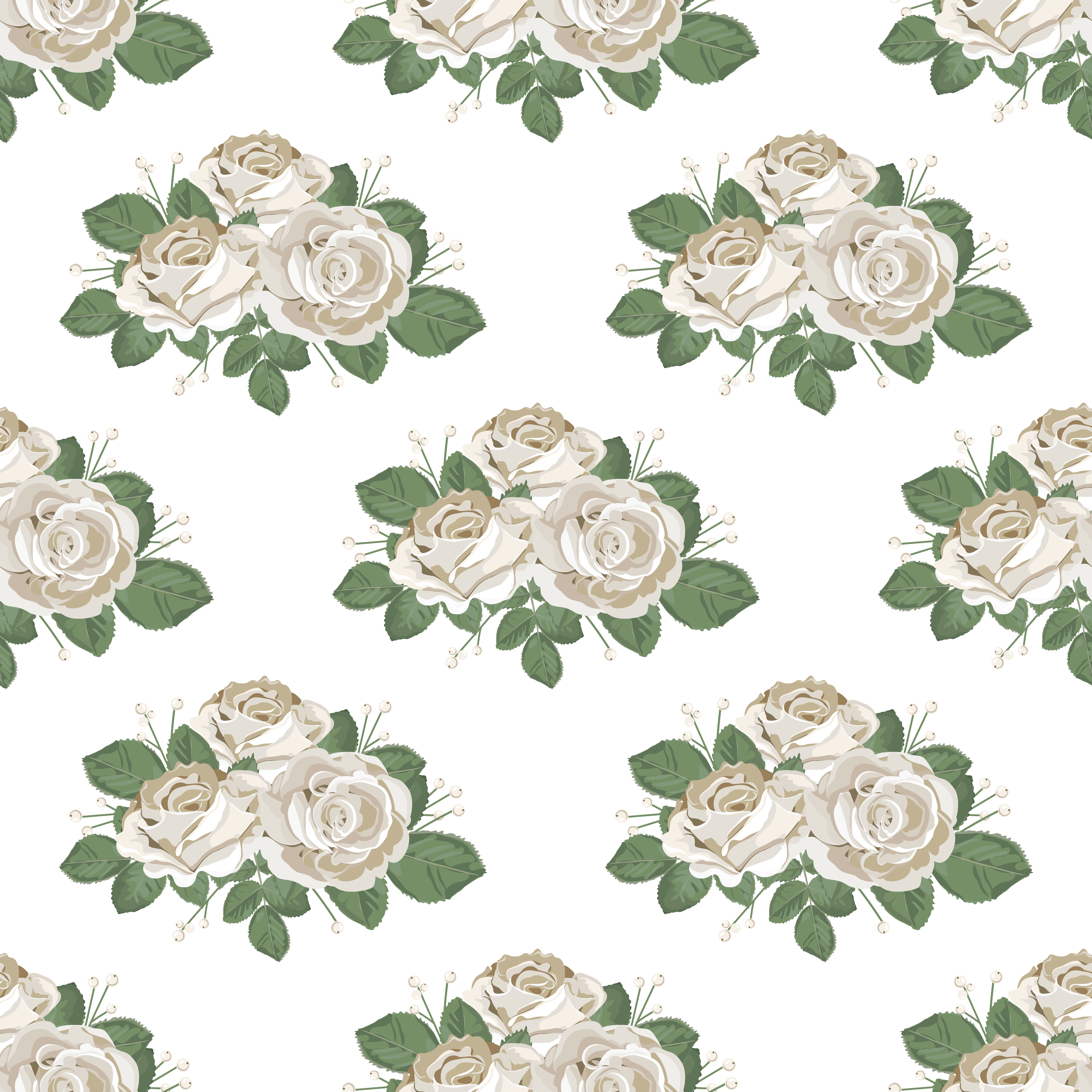 Download Retro floral seamless pattern. Roses on white background ...