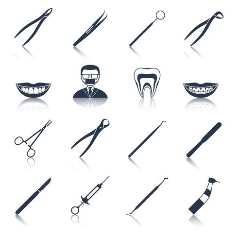 Conjunto de iconos de instrumentos dentales negro vector