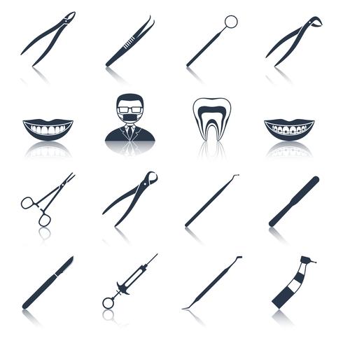 Dental instruments icons set black vector